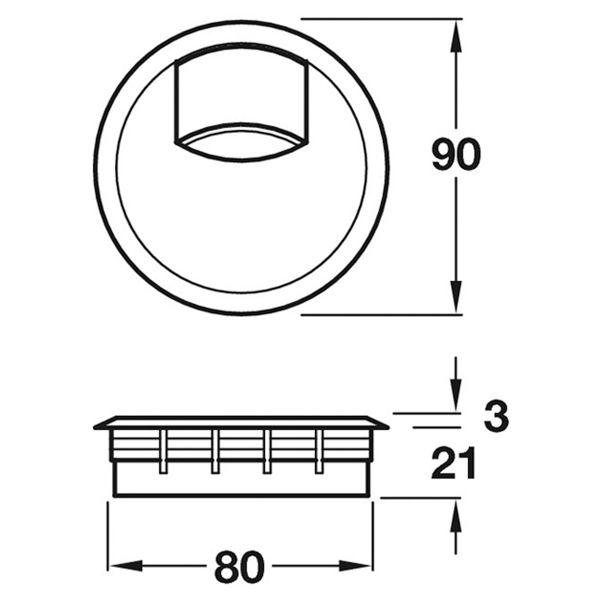 CABLE OUTLET SLIDE 2P D80 PL/BLACK