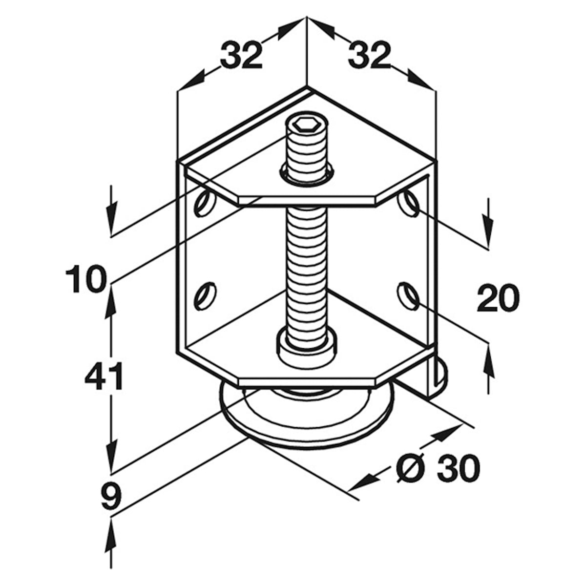 PLINTH ADJ+BRKT D30x60 LH ST/GLV