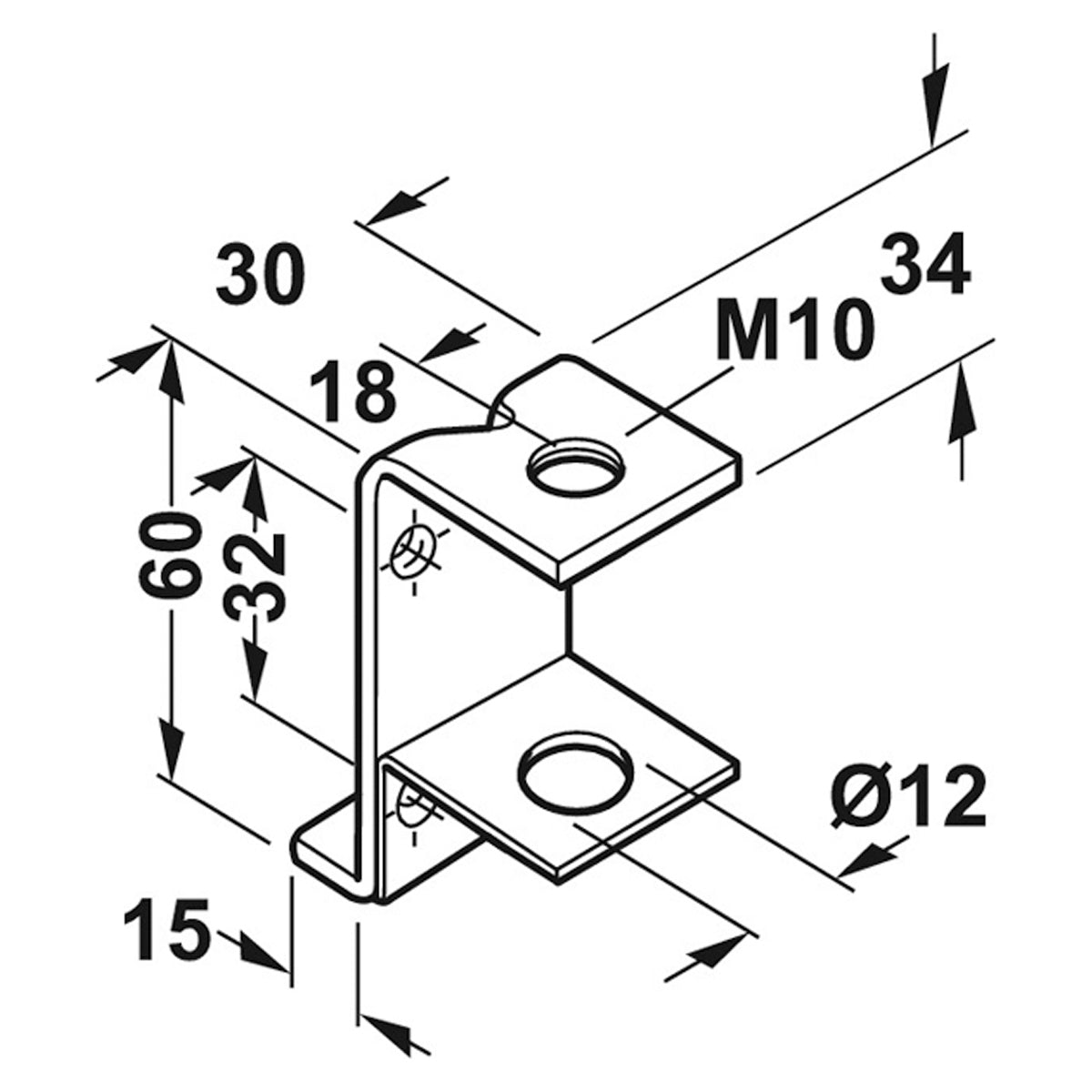 PLINTH BRACKET SCR M10 45x30x60 ST