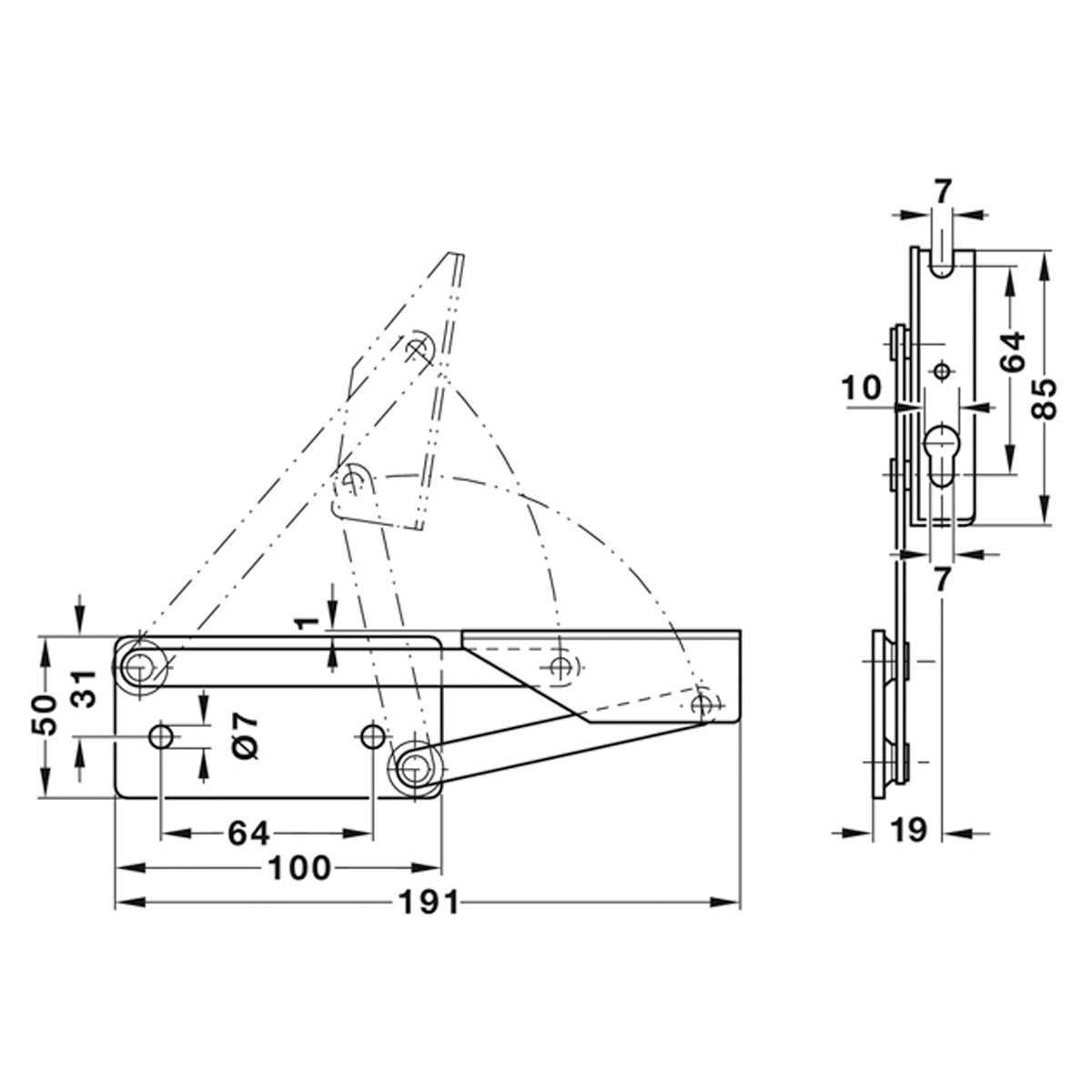 BENCH SEAT HINGE 90deg -SPR ST/BGV