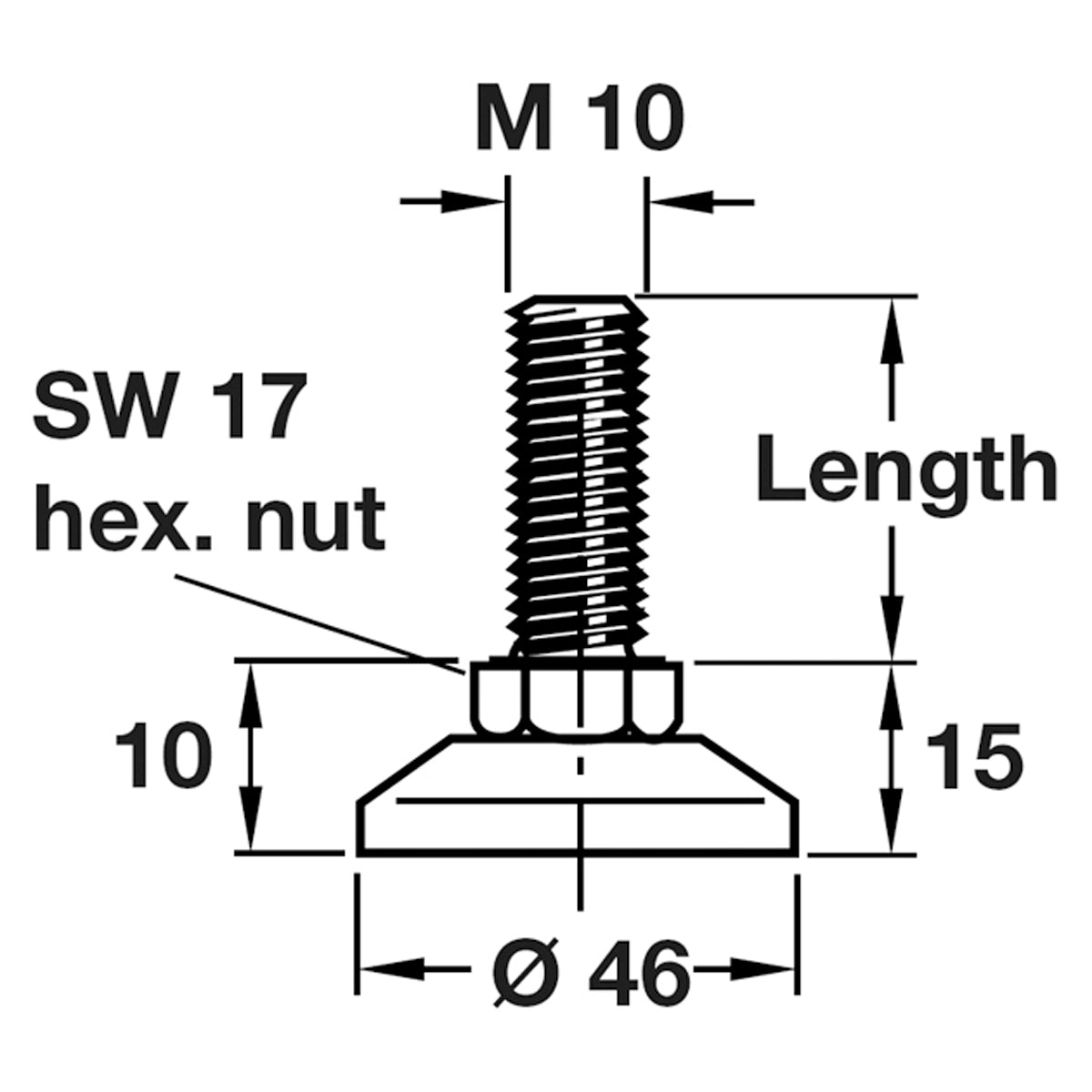 ADJ SCREW M10+FOOT D47x65 ST/GAL