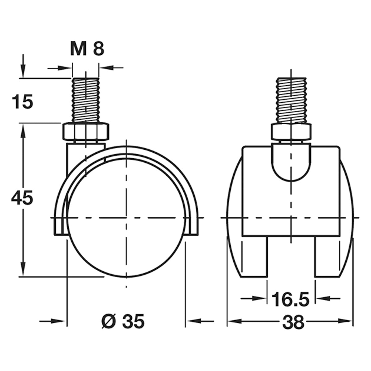 TWIN CASTM8 NO BRAKE D35x38 PL/MBLK