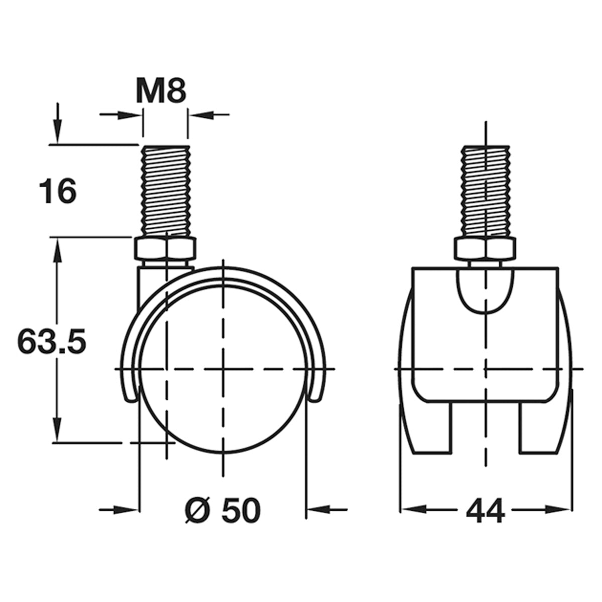 TWIN CASTOR NO BRAKE D50x40 PL/MBLK