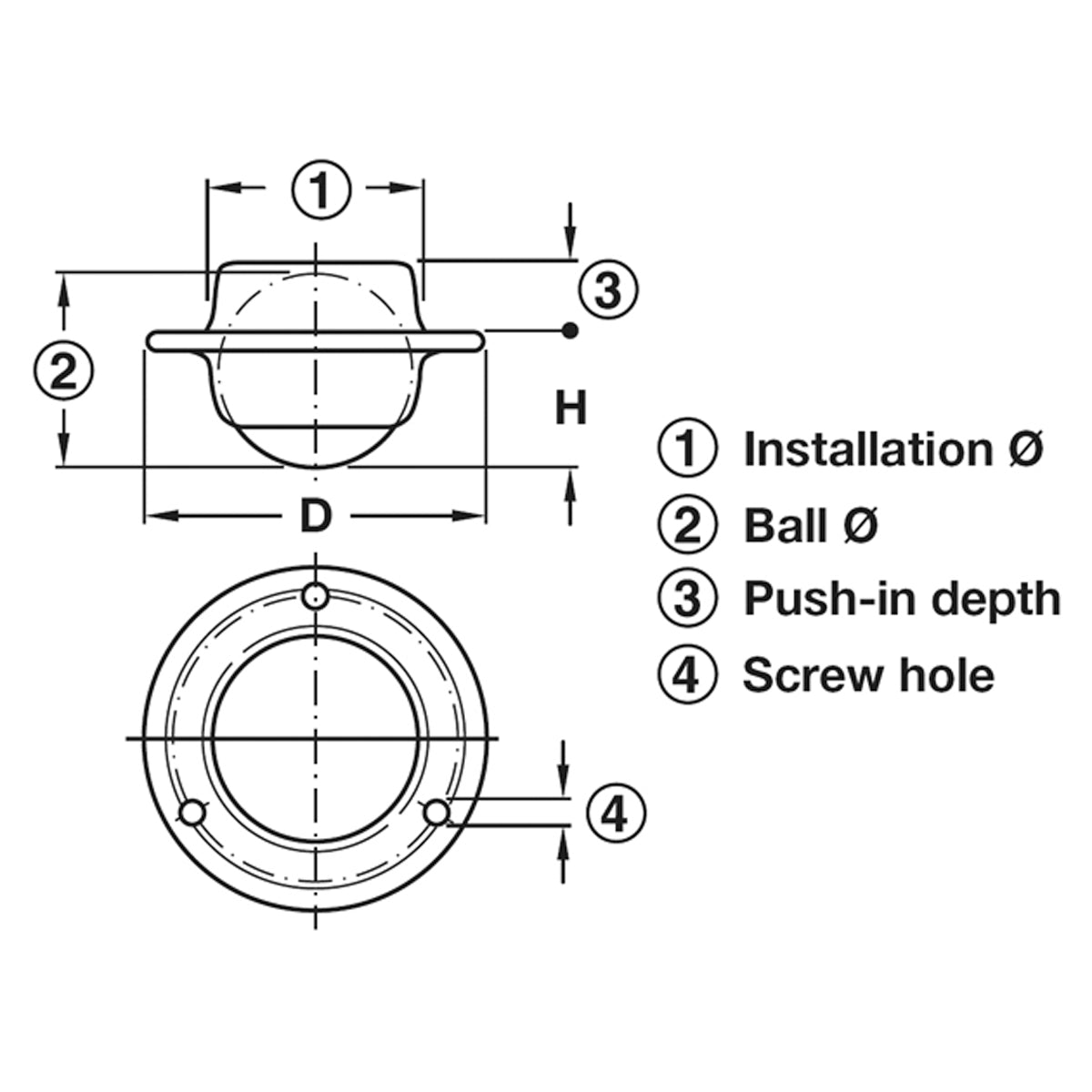 BALL CASTOR 17KG D45x25 ST/YCHZ