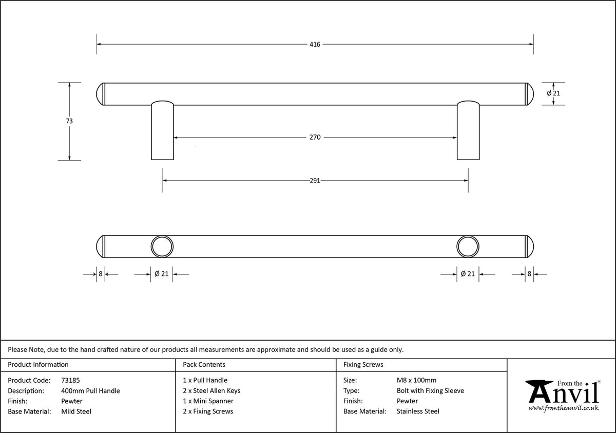 PULL HANDLE 0294HC 21x0416x73 PEW - 73185 by MARCHES (ANVIL) ARCHITECTURAL HARDWARE