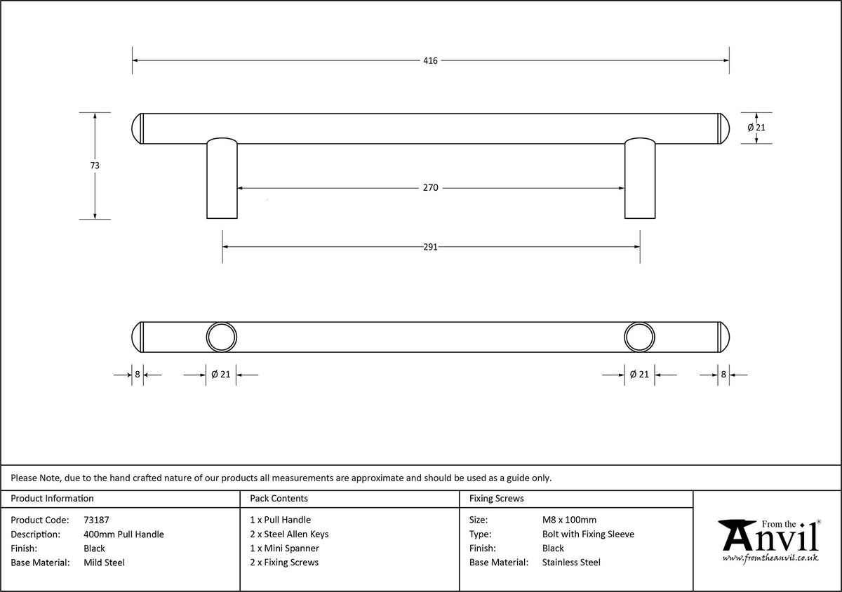 PULL HANDLE 0294HC 21x0416x73 BLK - 73187 by MARCHES (ANVIL) ARCHITECTURAL HARDWARE