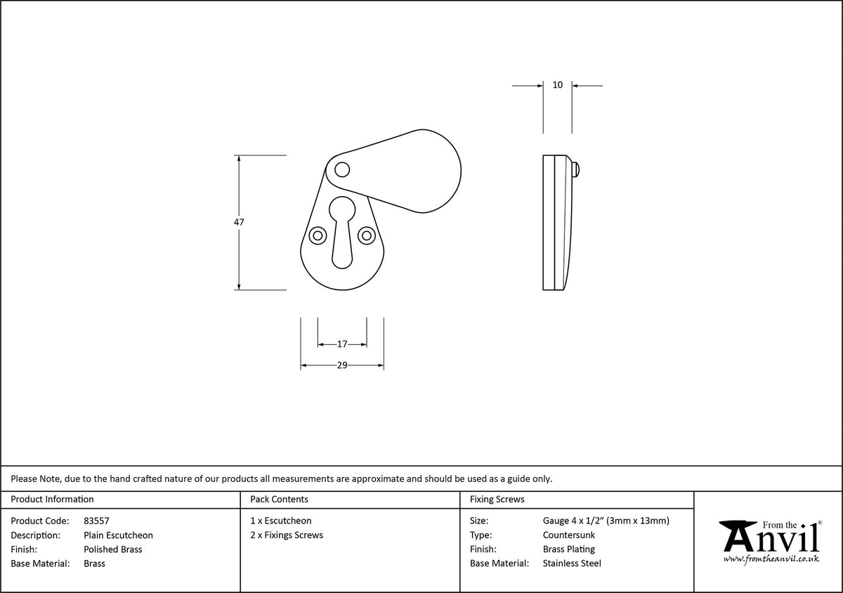 ESCUTCHEON PLAIN 45x29x10 PBR - 83557 by MARCHES (ANVIL) ARCHITECTURAL HARDWARE