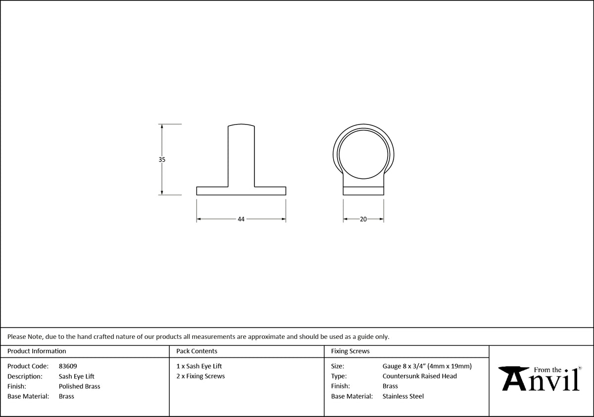 SASH EYE LIFT 44x20x35 PBR - 83609 by MARCHES (ANVIL) ARCHITECTURAL HARDWARE
