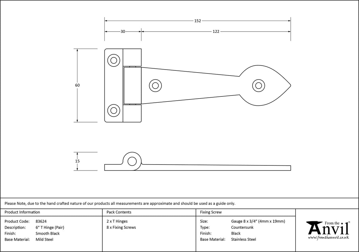 ARROW HEAD T HINGE 149x059x12 BKSM - 83624 by MARCHES (ANVIL) ARCHITECTURAL HARDWARE
