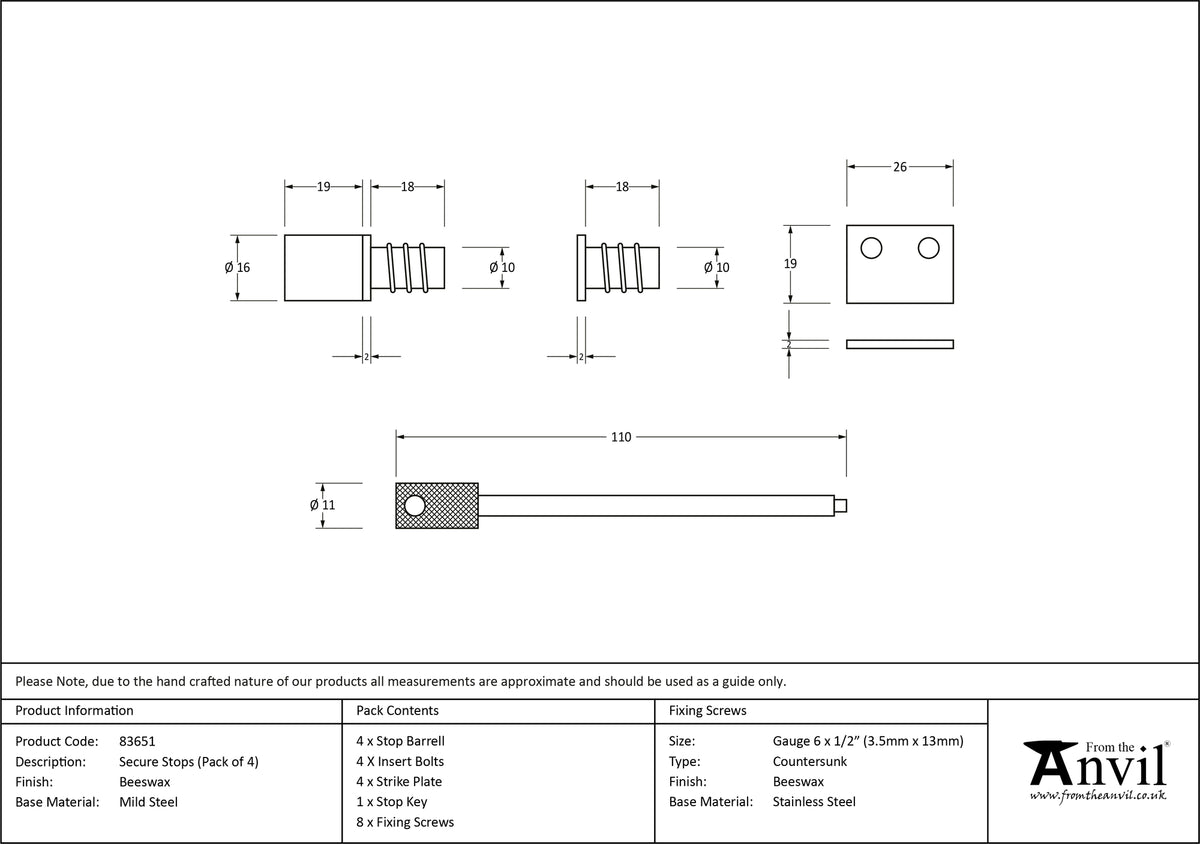 SASH SECURE STOP 16x39 BWX x4 - 83651 by MARCHES (ANVIL) ARCHITECTURAL HARDWARE
