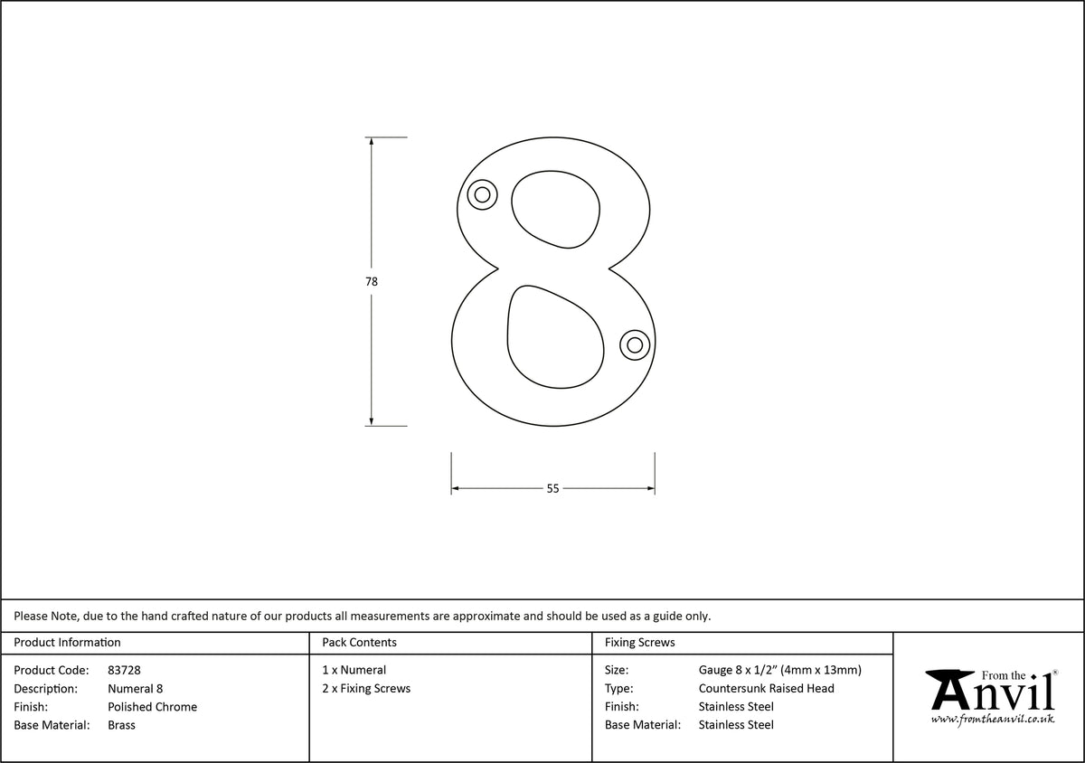 NUMERAL 8 78x55x8 PCP - 83728 by MARCHES (ANVIL) ARCHITECTURAL HARDWARE