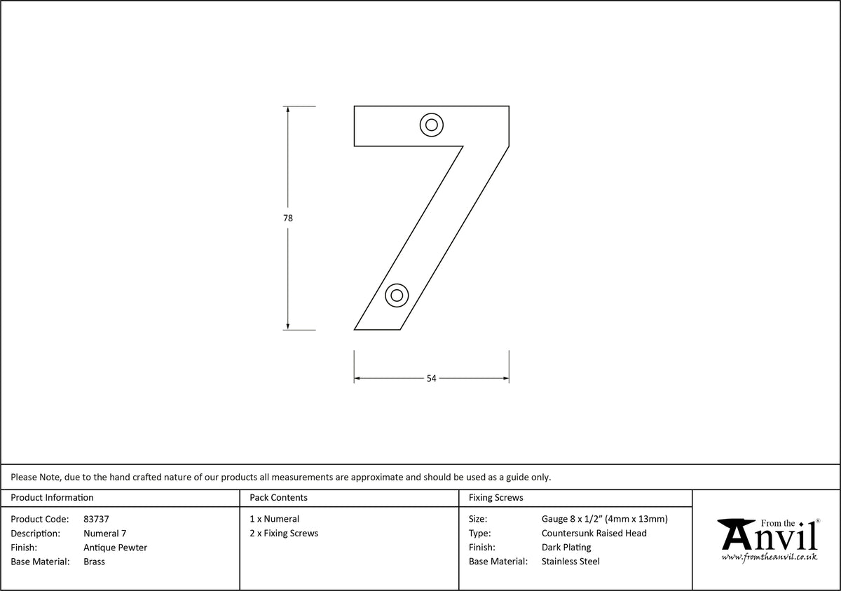 NUMERAL 7 78x54x8 APW - 83737 by MARCHES (ANVIL) ARCHITECTURAL HARDWARE