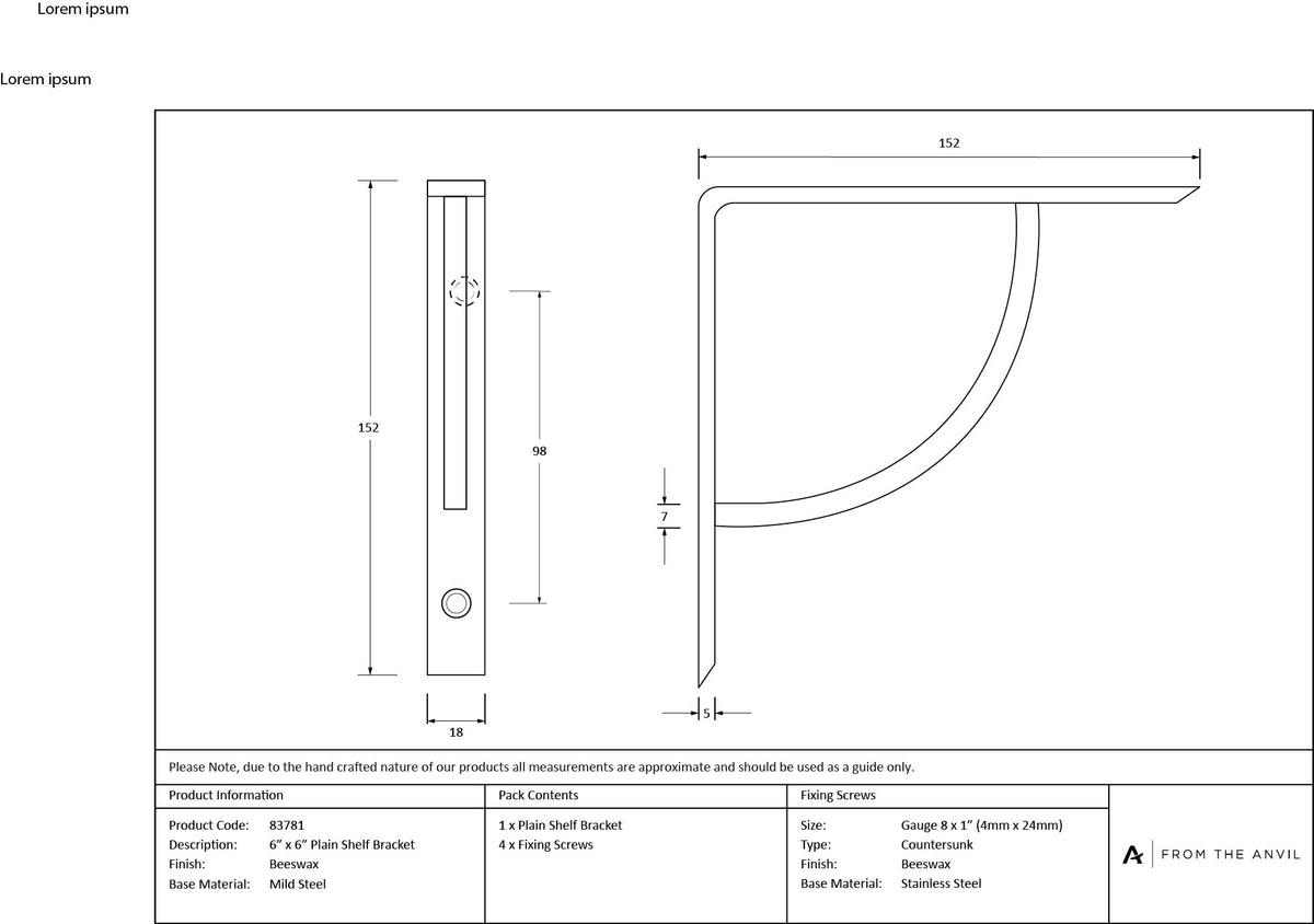 SHELF BRACKET PLAIN 155x18x250 BWX - 83781 by MARCHES (ANVIL) ARCHITECTURAL HARDWARE