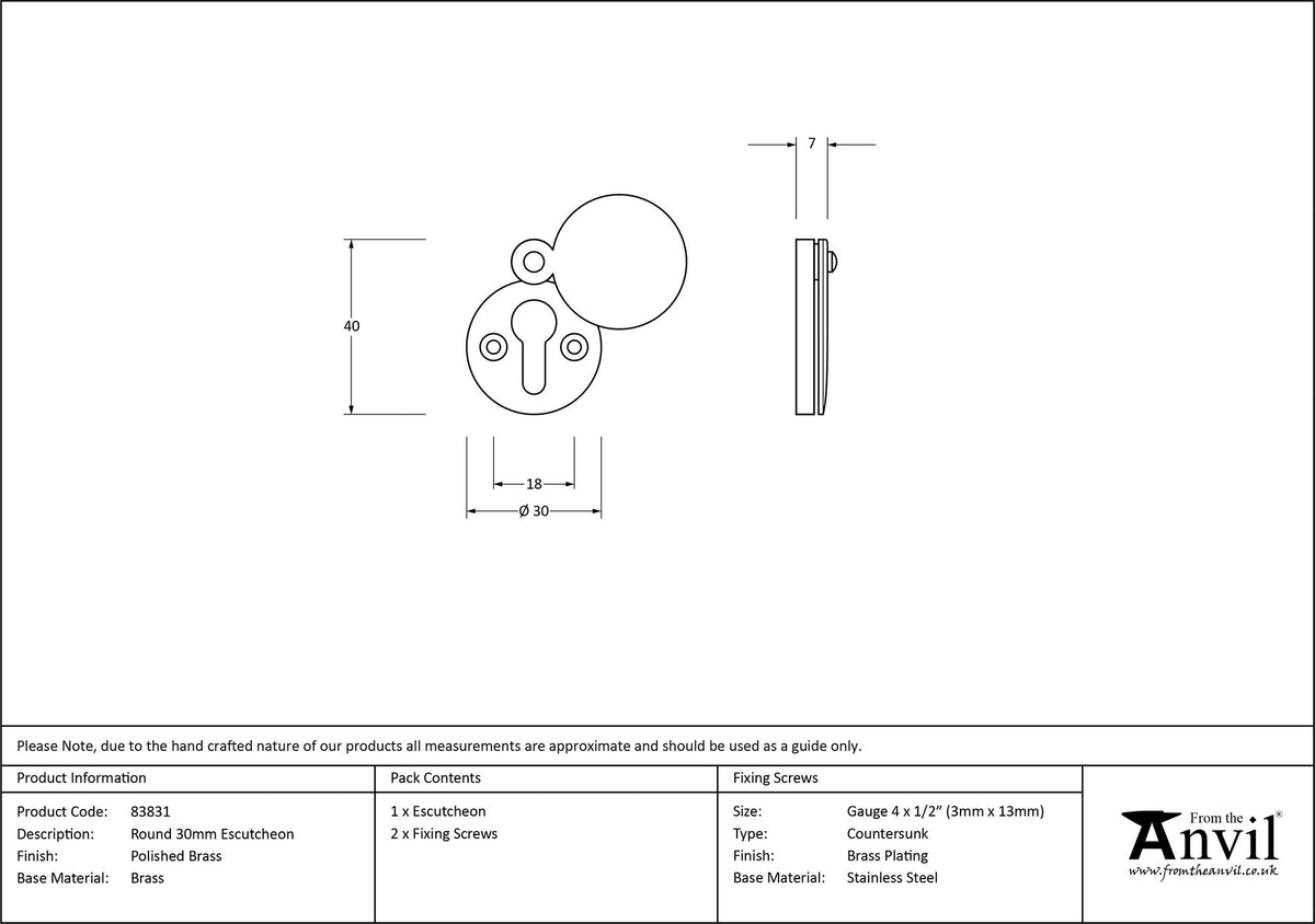 ESCUTCHEON ROUND 30x4 PBR - 83831 by MARCHES (ANVIL) ARCHITECTURAL HARDWARE