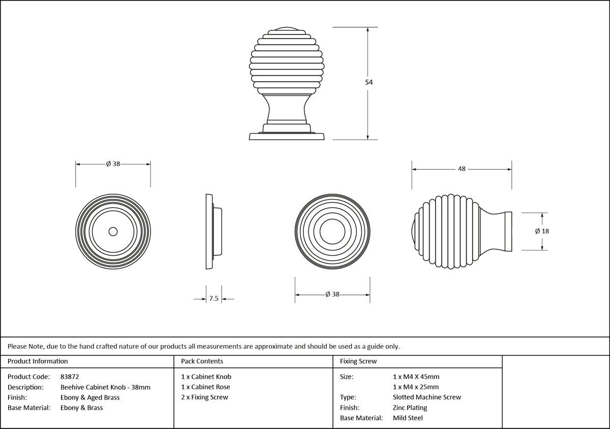 WOODEN BEEHIVE CABINET KNOB 38x55 EBO/ABR - 83872 by MARCHES (ANVIL) ARCHITECTURAL HARDWARE