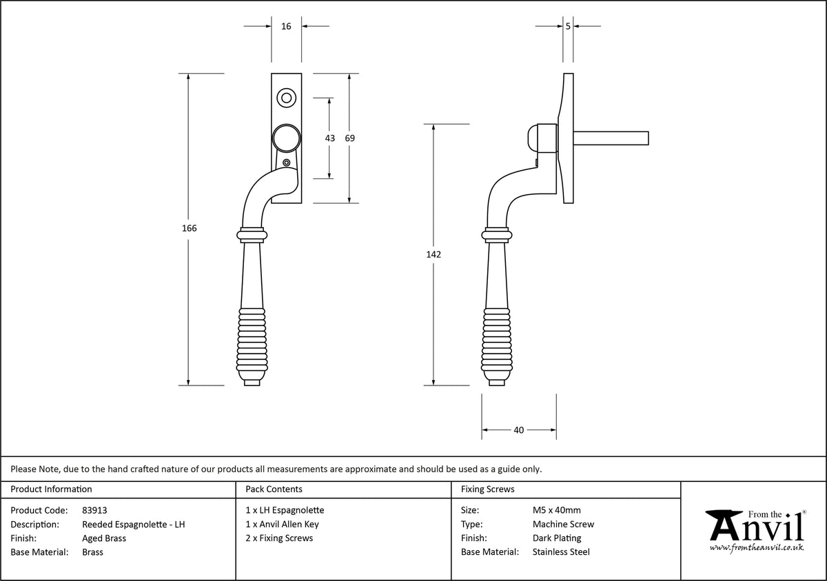 REEDED ESPAGNOLETTE LH 166x16x40 AGBR - 83913 by MARCHES (ANVIL) ARCHITECTURAL HARDWARE