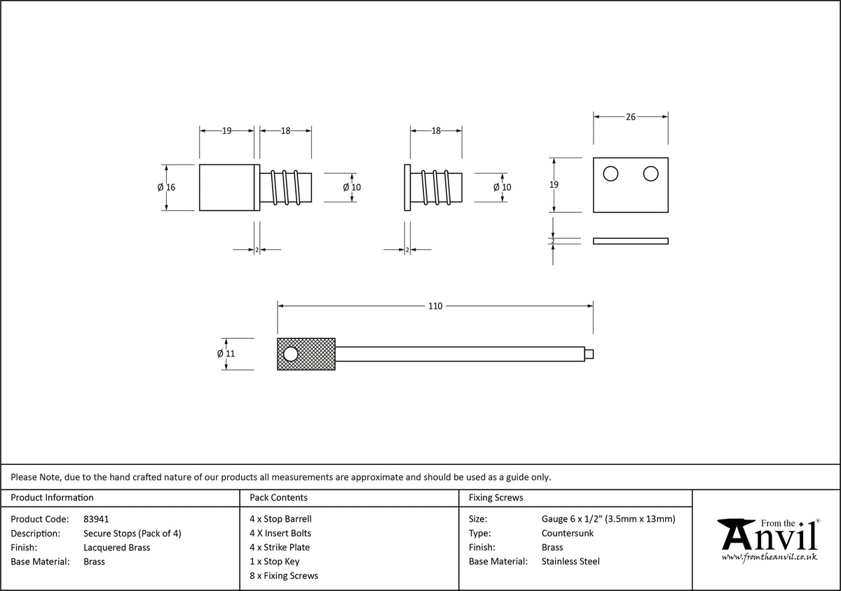 SASH SECURE STOP 16x39 LBR x4 - 83941 by MARCHES (ANVIL) ARCHITECTURAL HARDWARE
