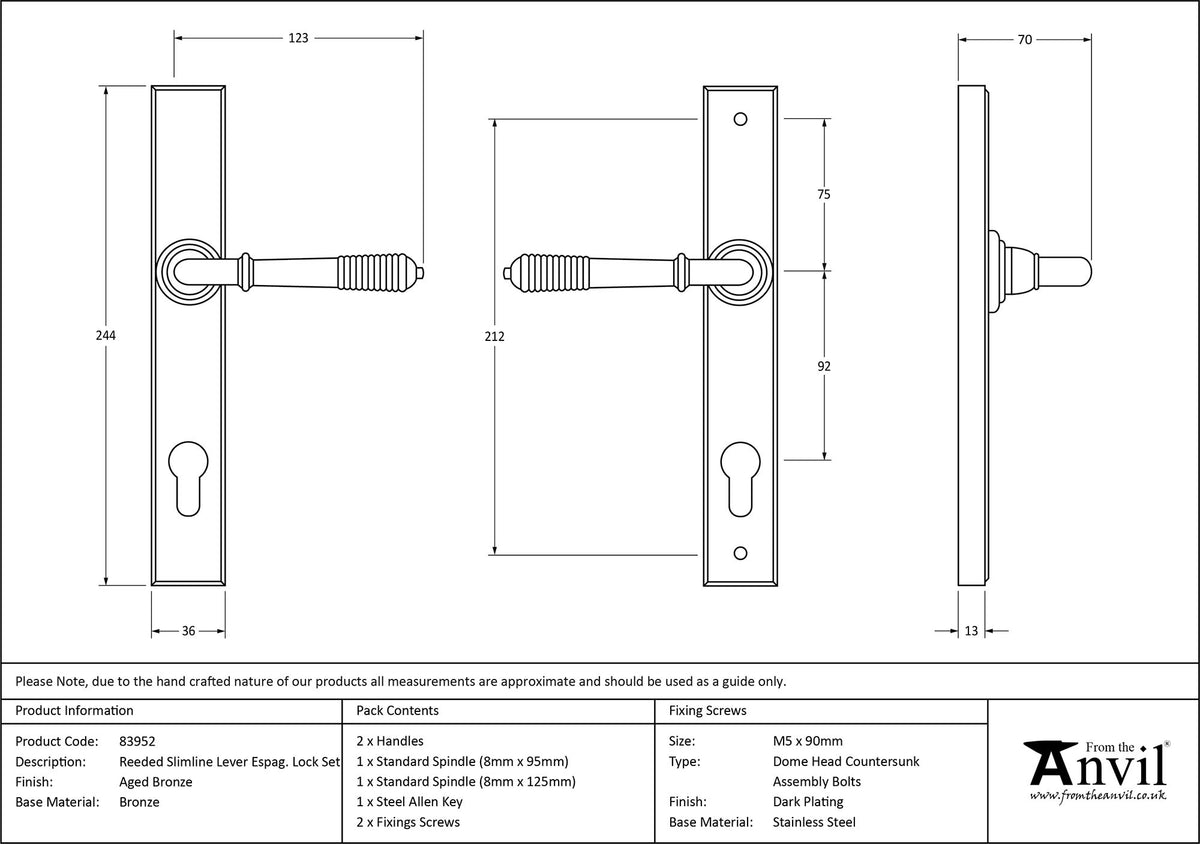 REEDED SLIMLINE ESPAGNOLETTE LOCK 123x244x70 AGBZ - 83952 by MARCHES (ANVIL) ARCHITECTURAL HARDWARE