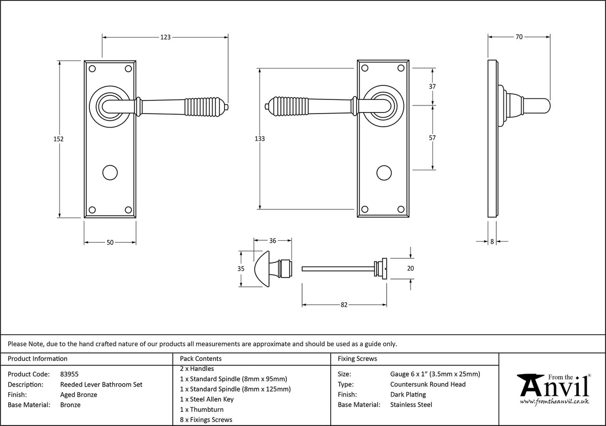 REEDED LEVER HANDLE BATH 123x152x70 AGBZ - 83955 by MARCHES (ANVIL) ARCHITECTURAL HARDWARE