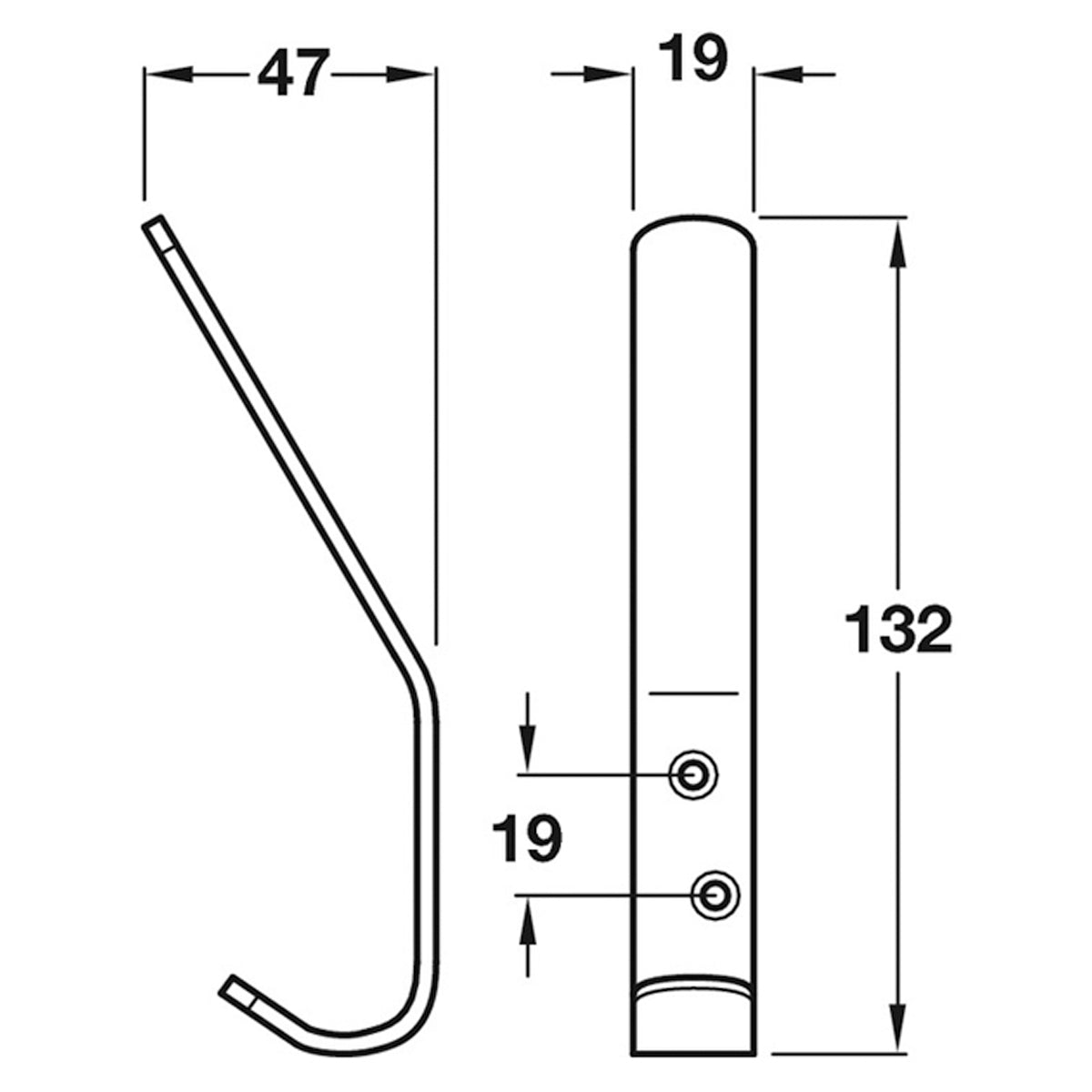 HAT+COAT HOOK 19x132x47 SAA