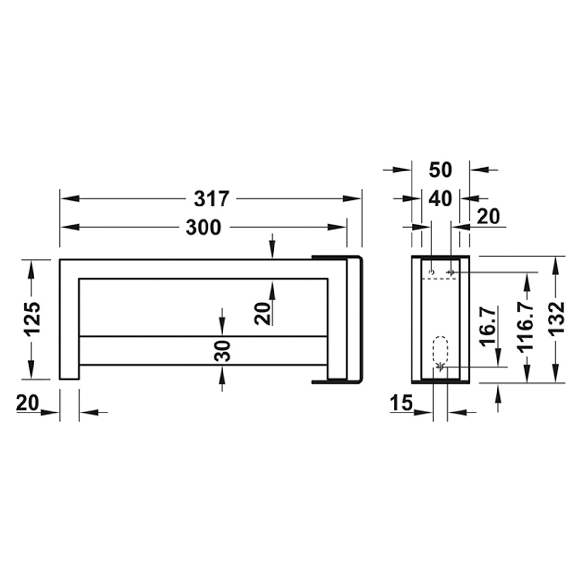 WARDROBE RAIL 317x125x50 BMSS