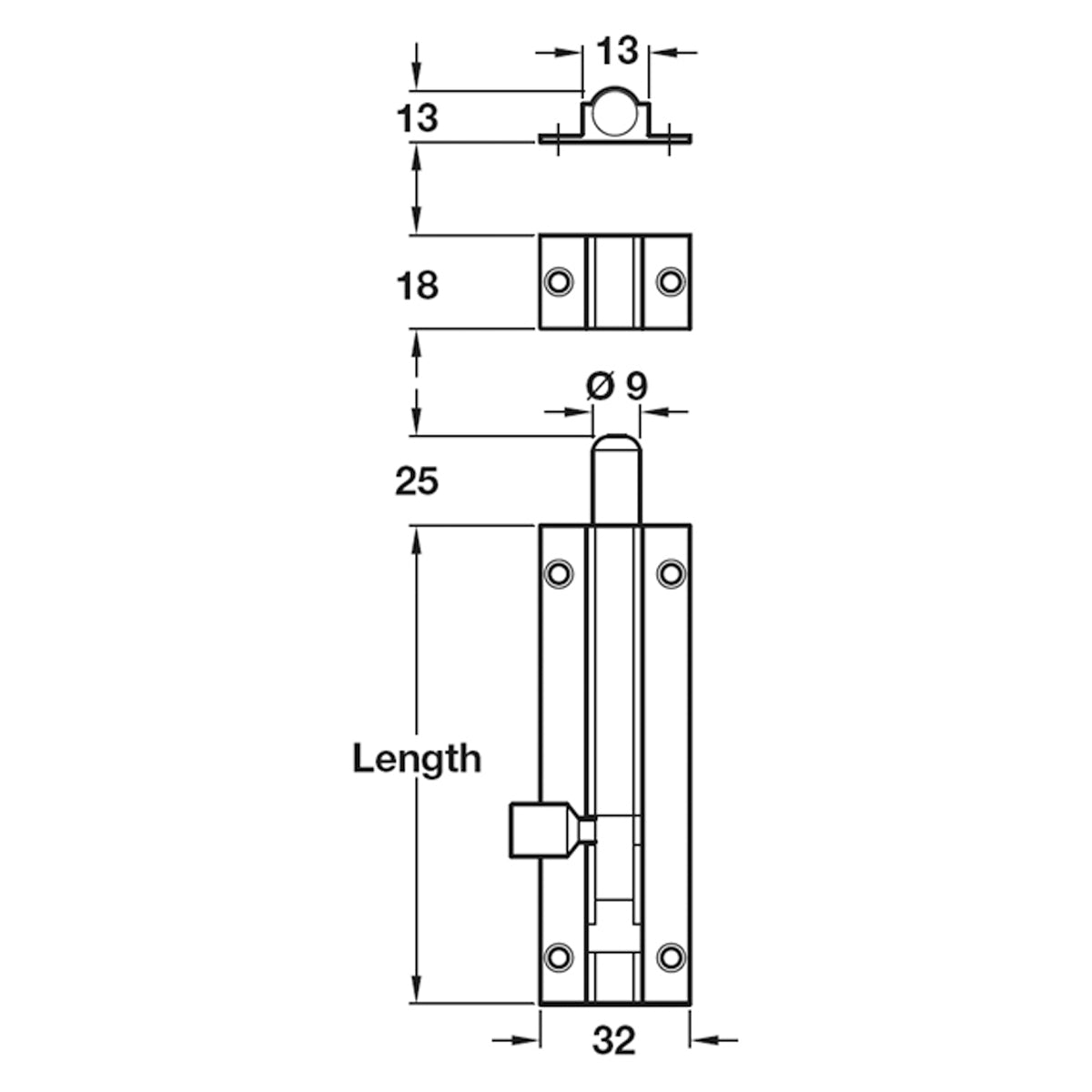 BARREL BOLT STR 32x102x13 BRS/SNI