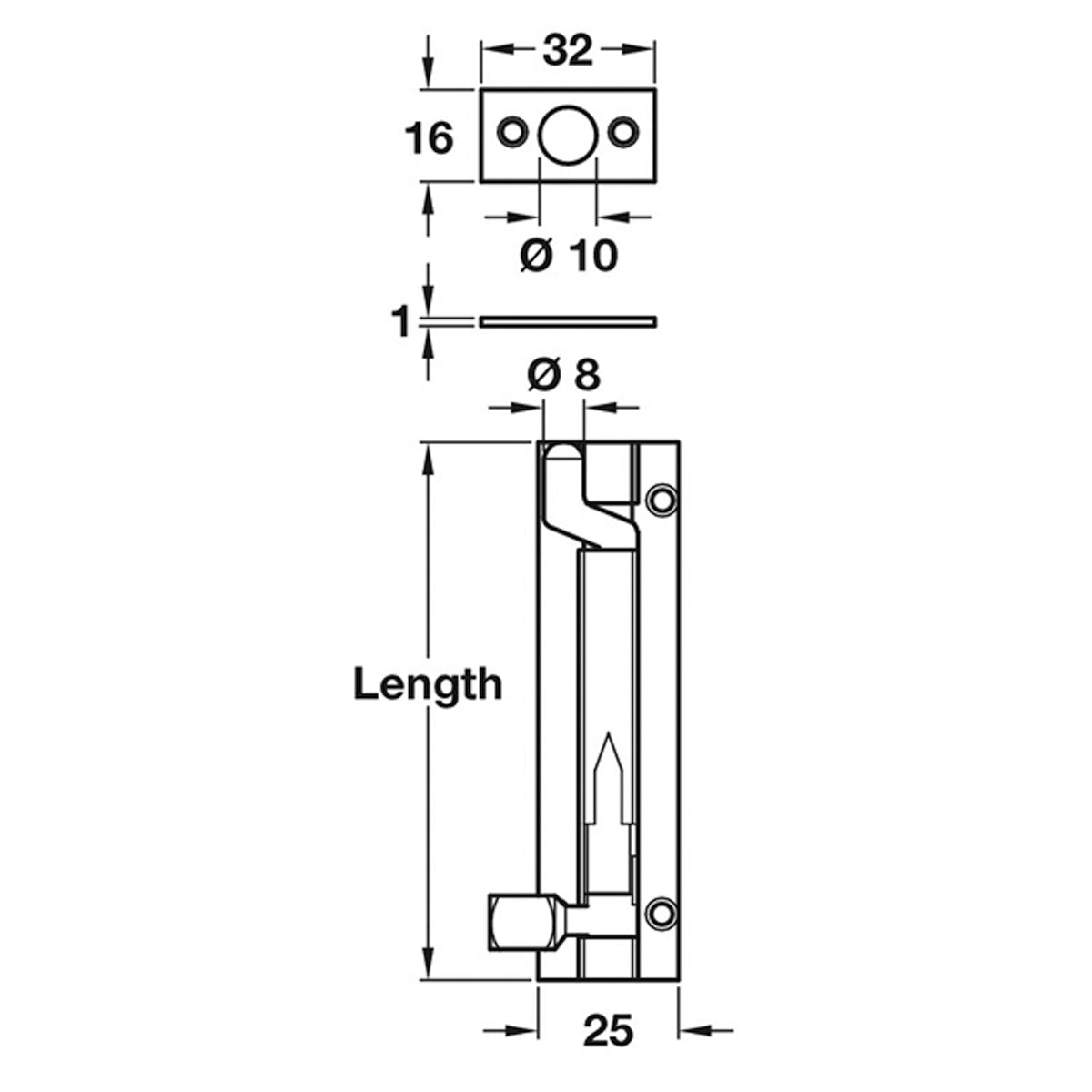 NECKED BARREL BOLT 25x102 BRS/SNP