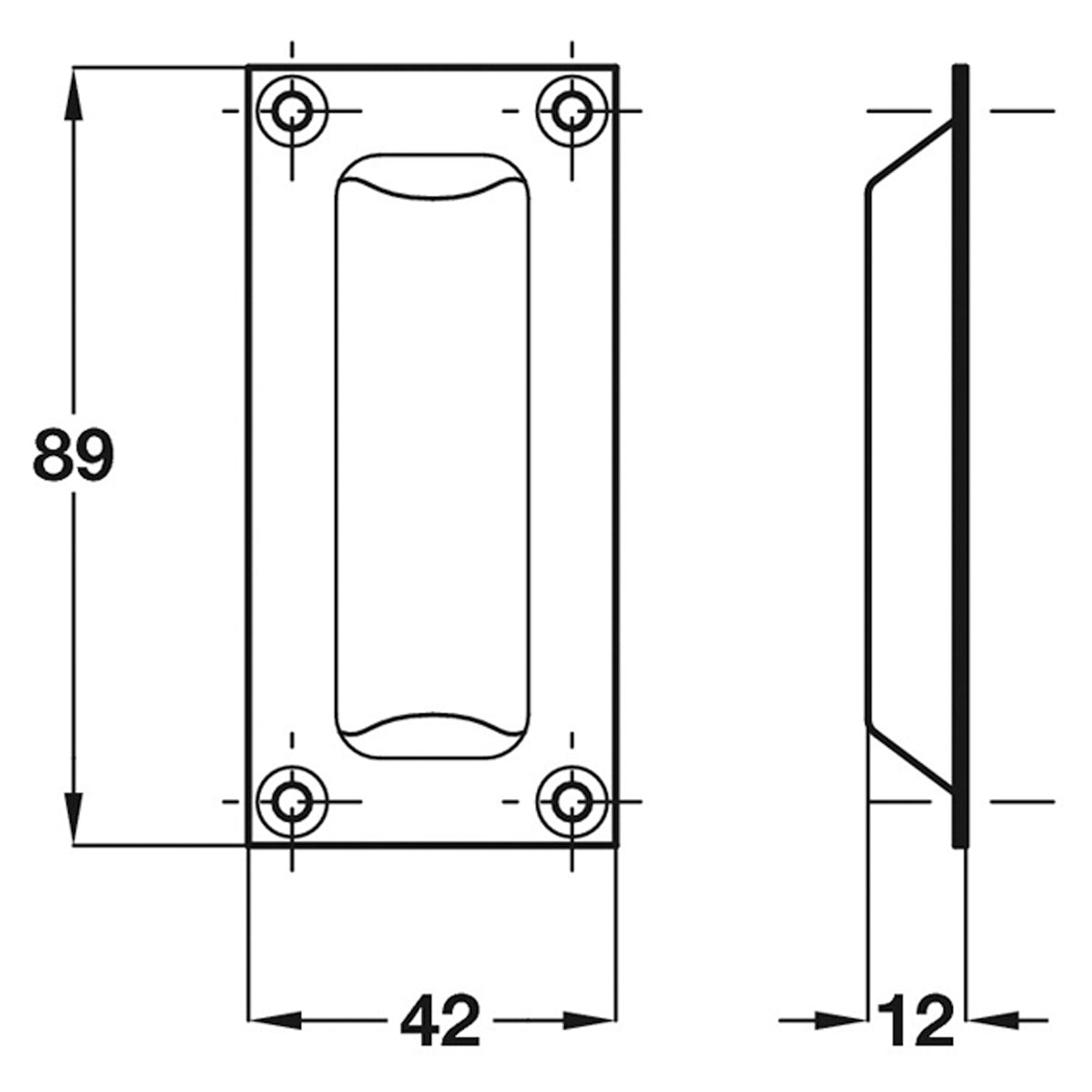 FLUSH PULL HANDLE 89x42 BRS/SCP