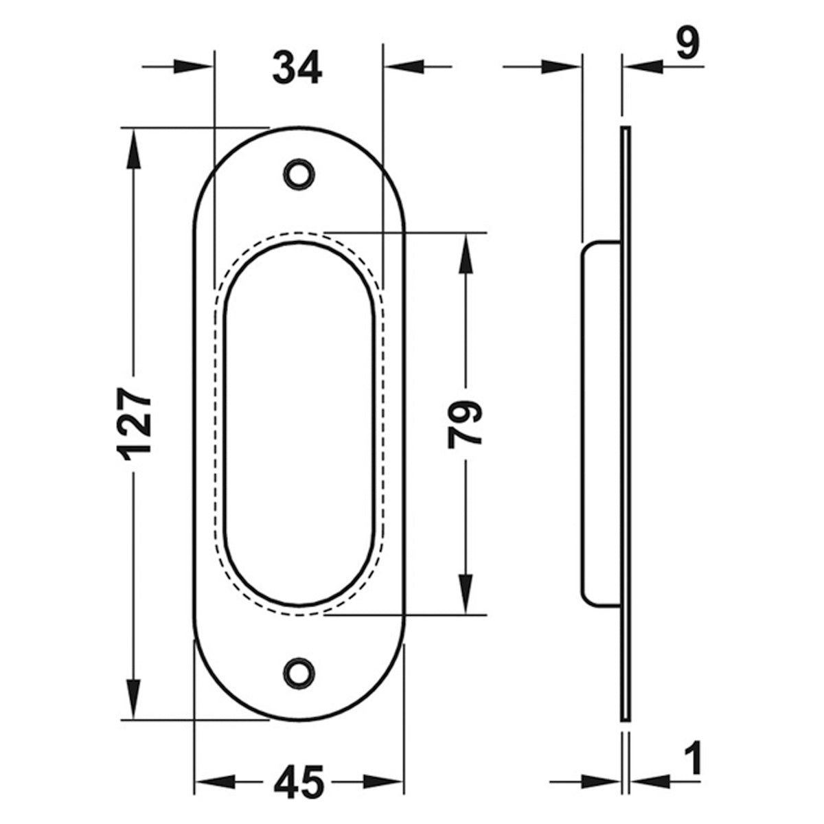 FLUSH PULL HANDLE 45x127x10 SSS