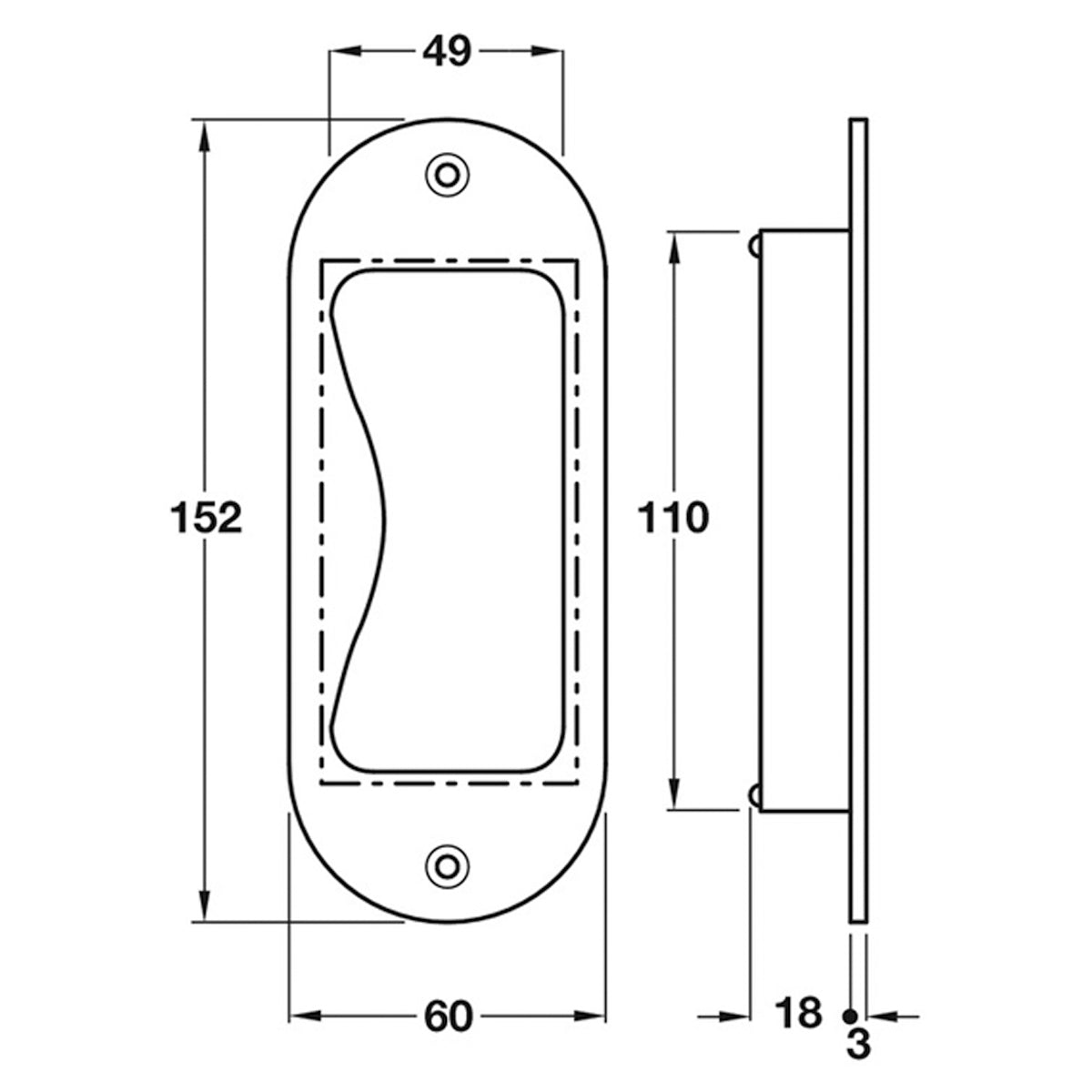 FLUSH PULL HANDLE 60x152x21 SSS