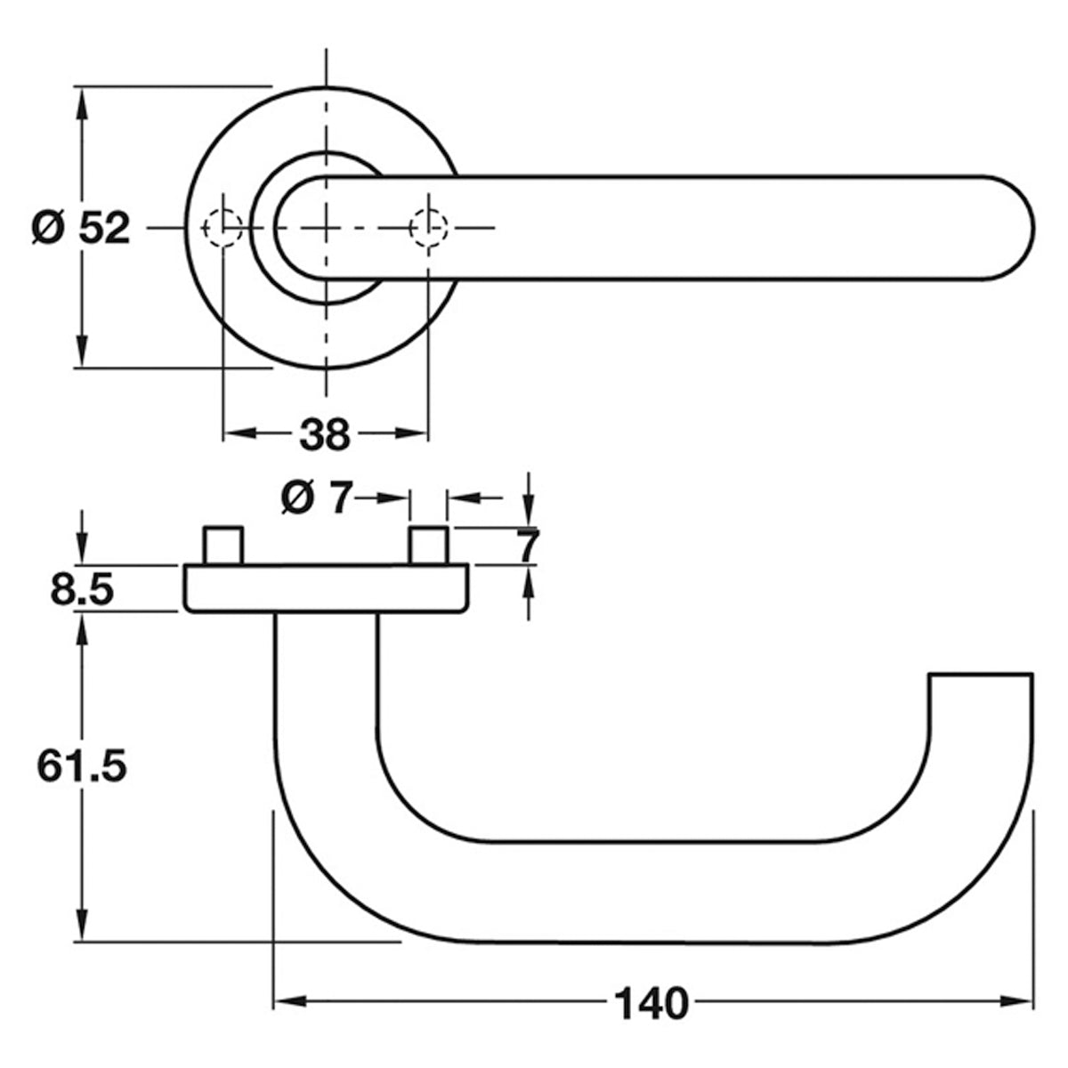 CHASE SHAPED LEVER HANDLE STST/SAT