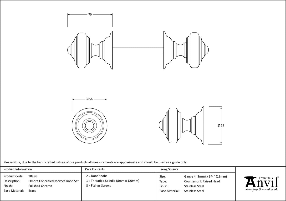 ELMORE MORTICE KNOB CNC 56x70x58 PCP - 90296 by MARCHES (ANVIL) ARCHITECTURAL HARDWARE