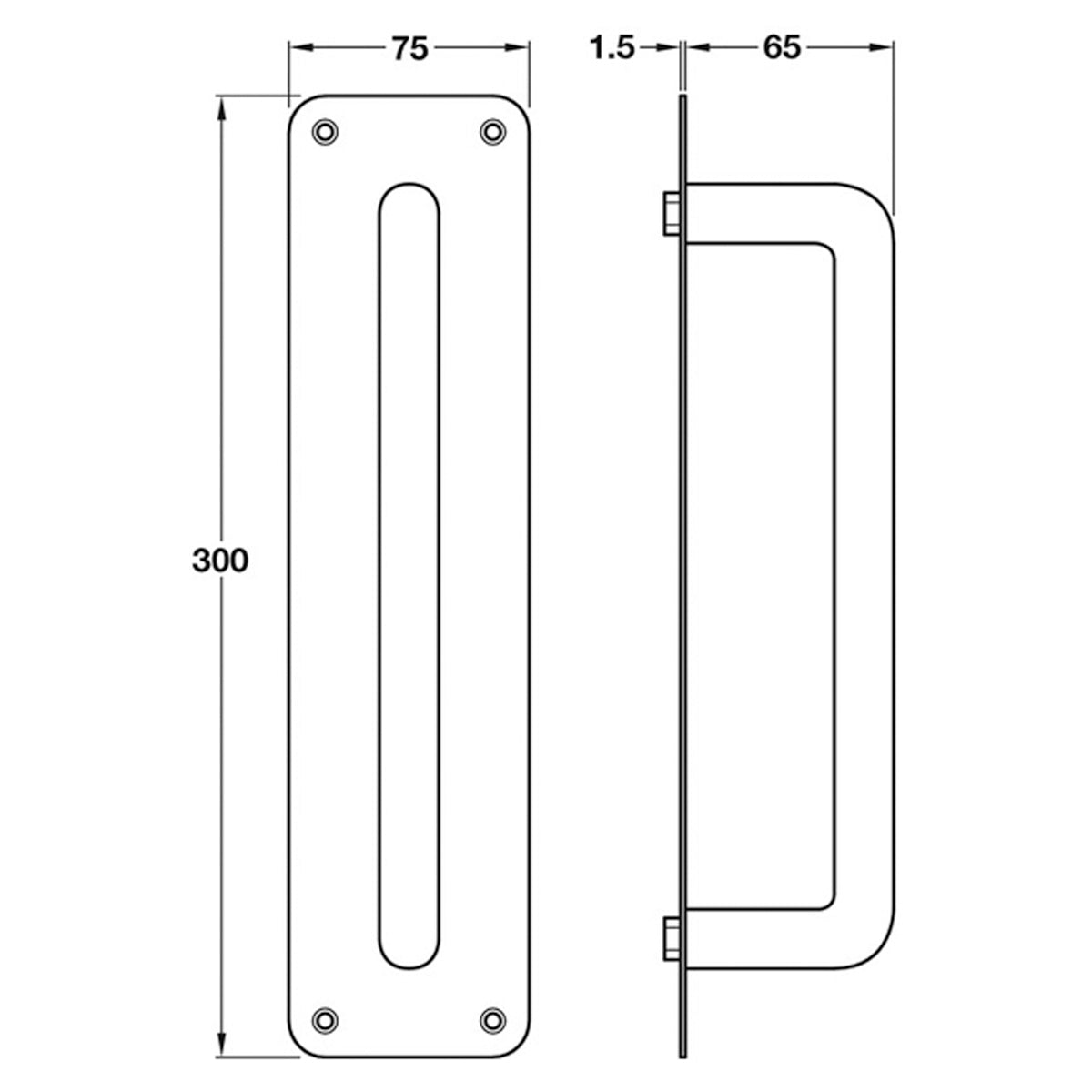 PUSH HANDLE+PLATE 300x75x1.5 BSS