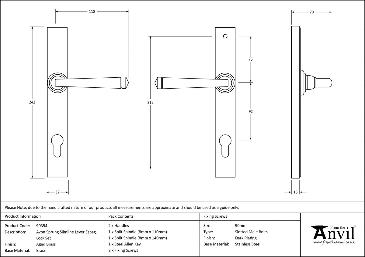 AVON SLIMLINE ESPAGNOLETTE LOCK 118x242x70 AGBR - 90354 by MARCHES (ANVIL) ARCHITECTURAL HARDWARE