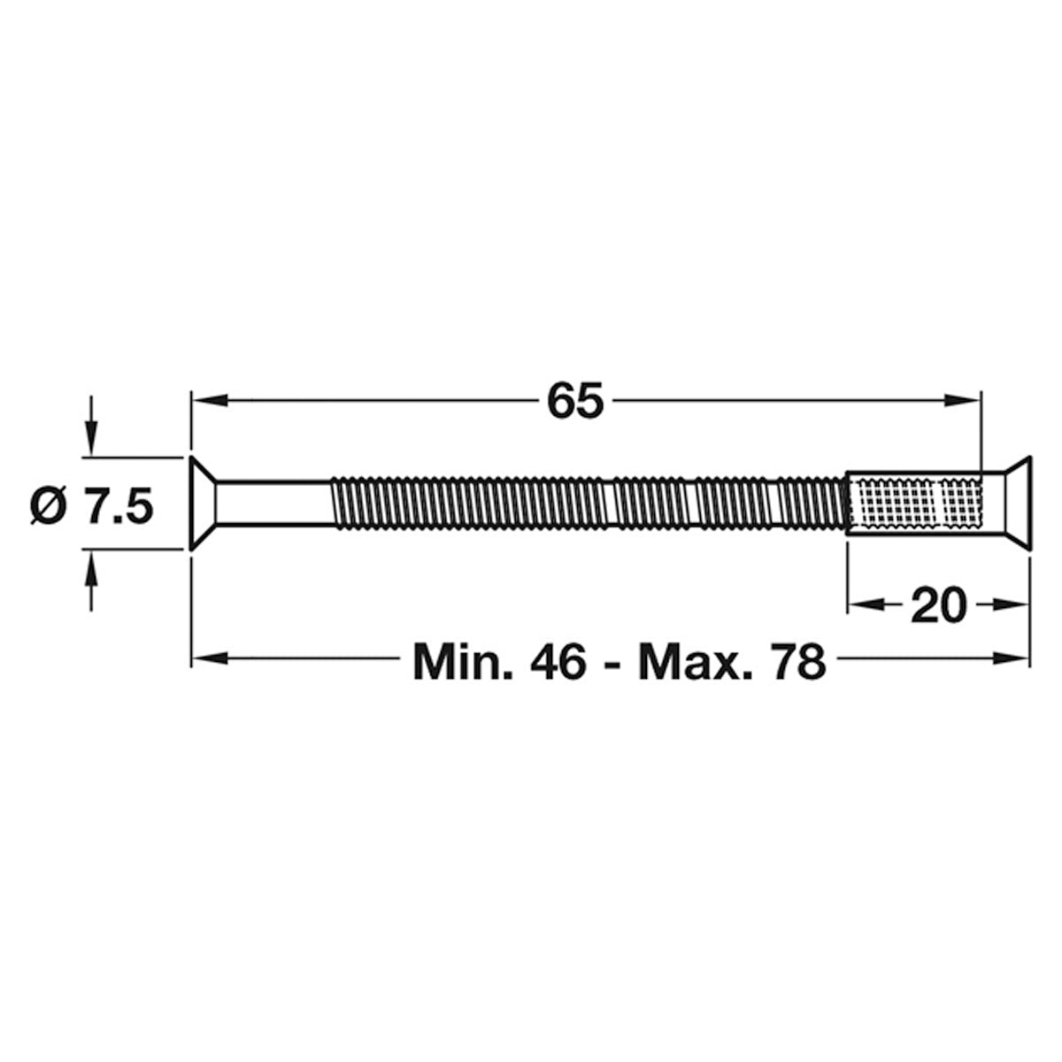 M4 BOLT+SLEEVE D7.5x46-78 ST/NP