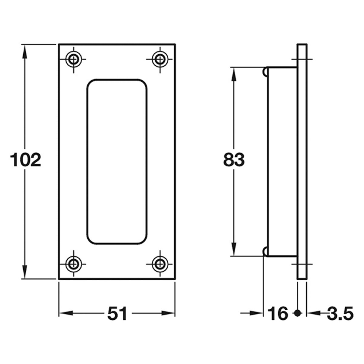 FLUSH PULL HANDLE 51x102 BRS/POL