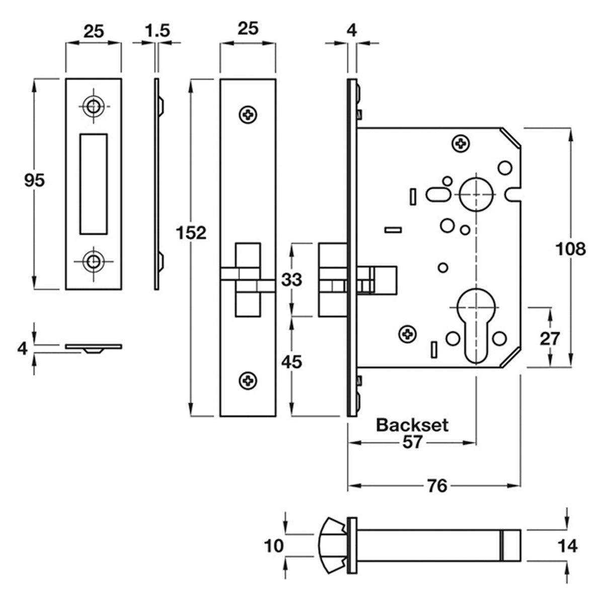 SLIDING DOOR CLAWBOLT 78/57 ST/SAT