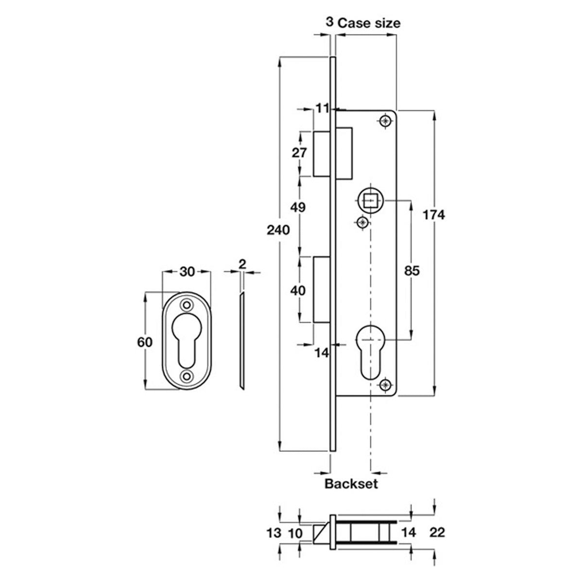 NARROW SASHLOCK CASE 36/20 ST/SAT