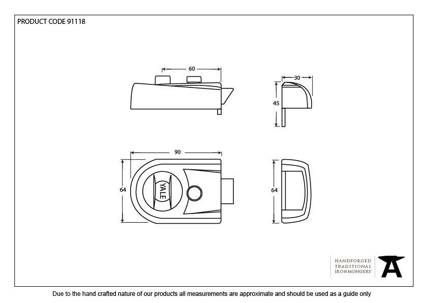 MODERN CASE NIGHT LATCH BS60 90x64x45 BLK - 91118 by MARCHES (ANVIL) ARCHITECTURAL HARDWARE