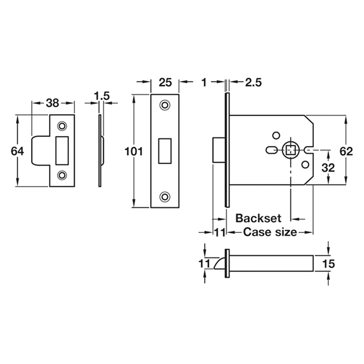 MORTICE BOX LATCH 76/57 ST/ST