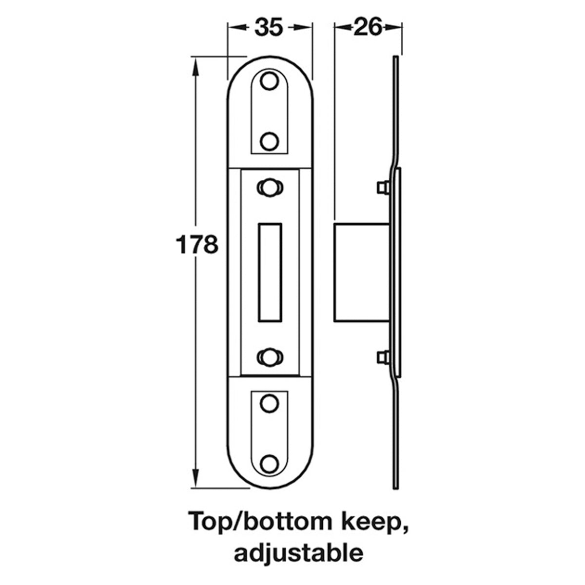 HOOK/LINEAR BOLT KEEP TB ADJ ST/BZP