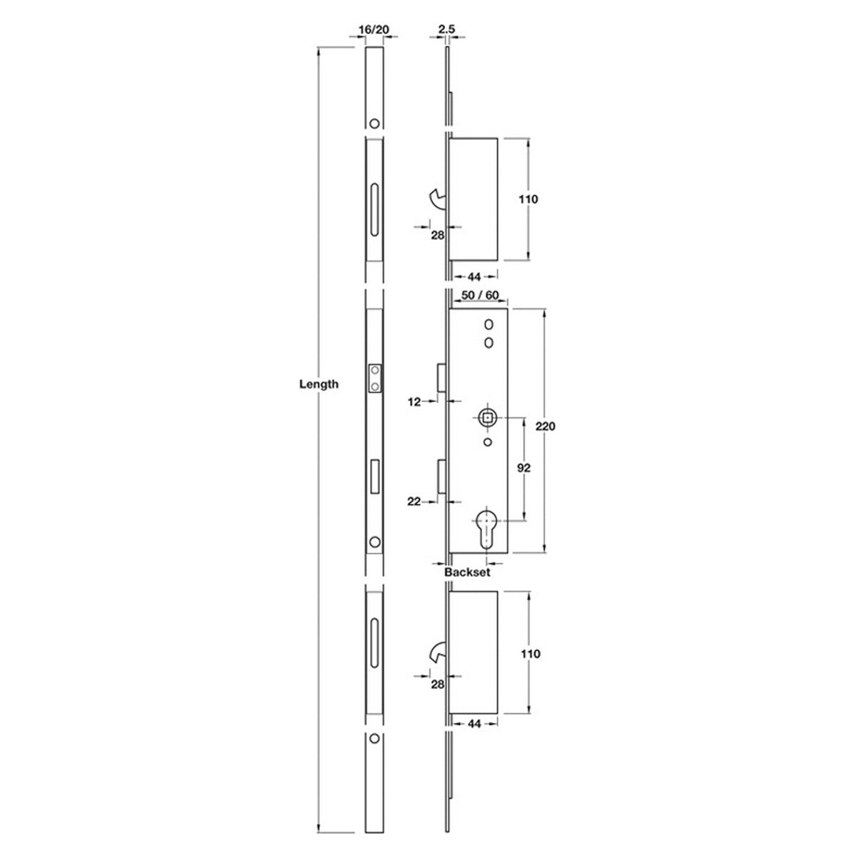 MULTIPOINT LOCK HOOK BS35 2250x16
