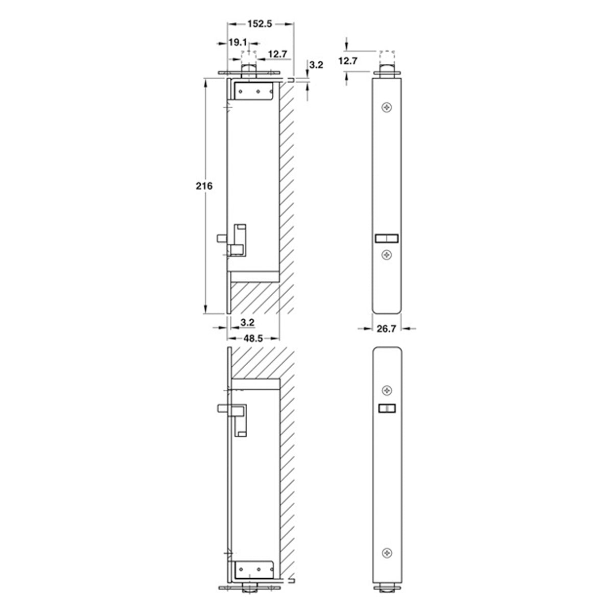 FULLY AUTO FLUSH BOLT 25.5x215 SSS