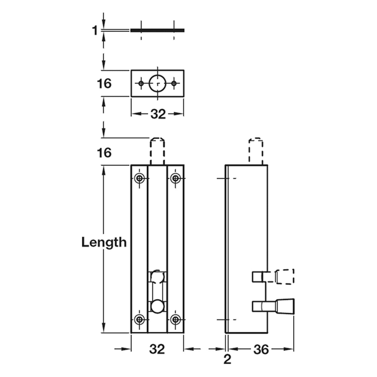 HIGH DOME BARREL BOLT 32x100 AL/SAA