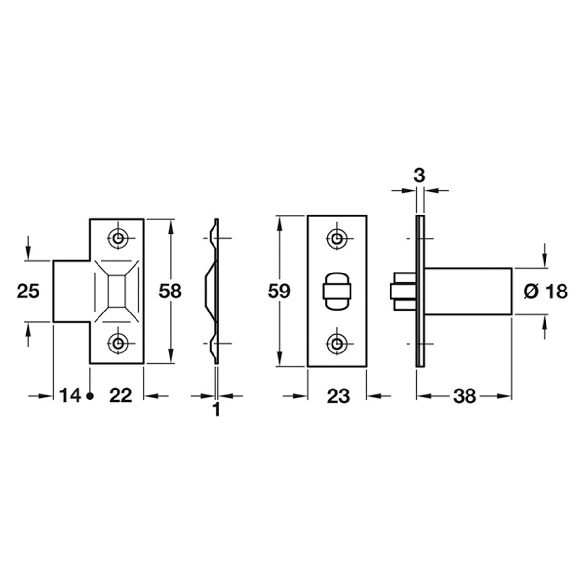 MORTICE ROLL CATCH ADJ 59x24x39 SNP