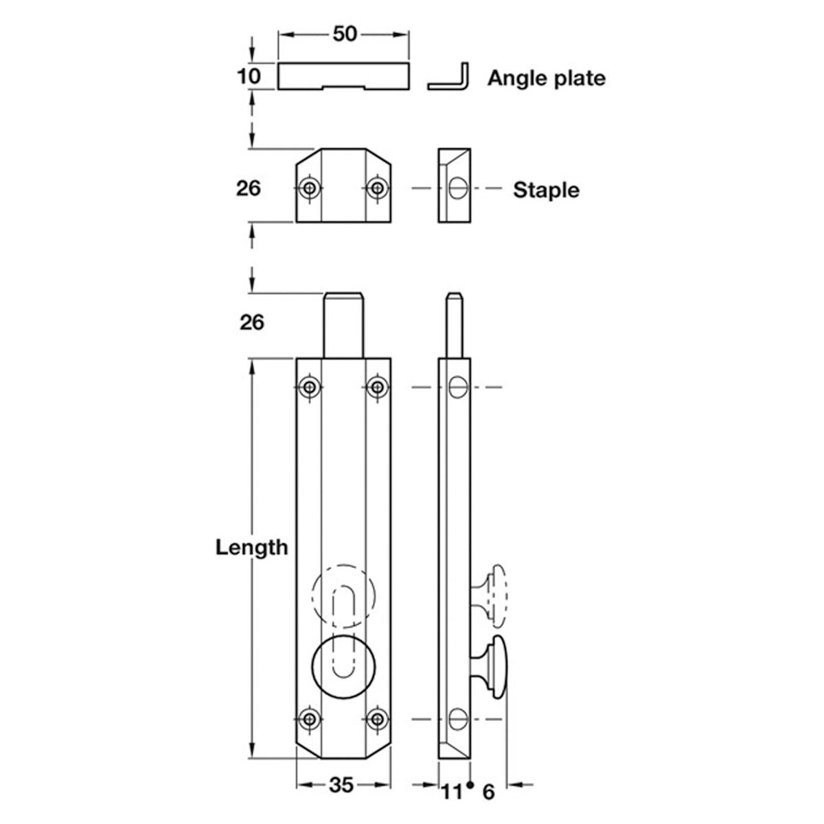 KNOB SLIDE SURFACE BOLT 152 SCP
