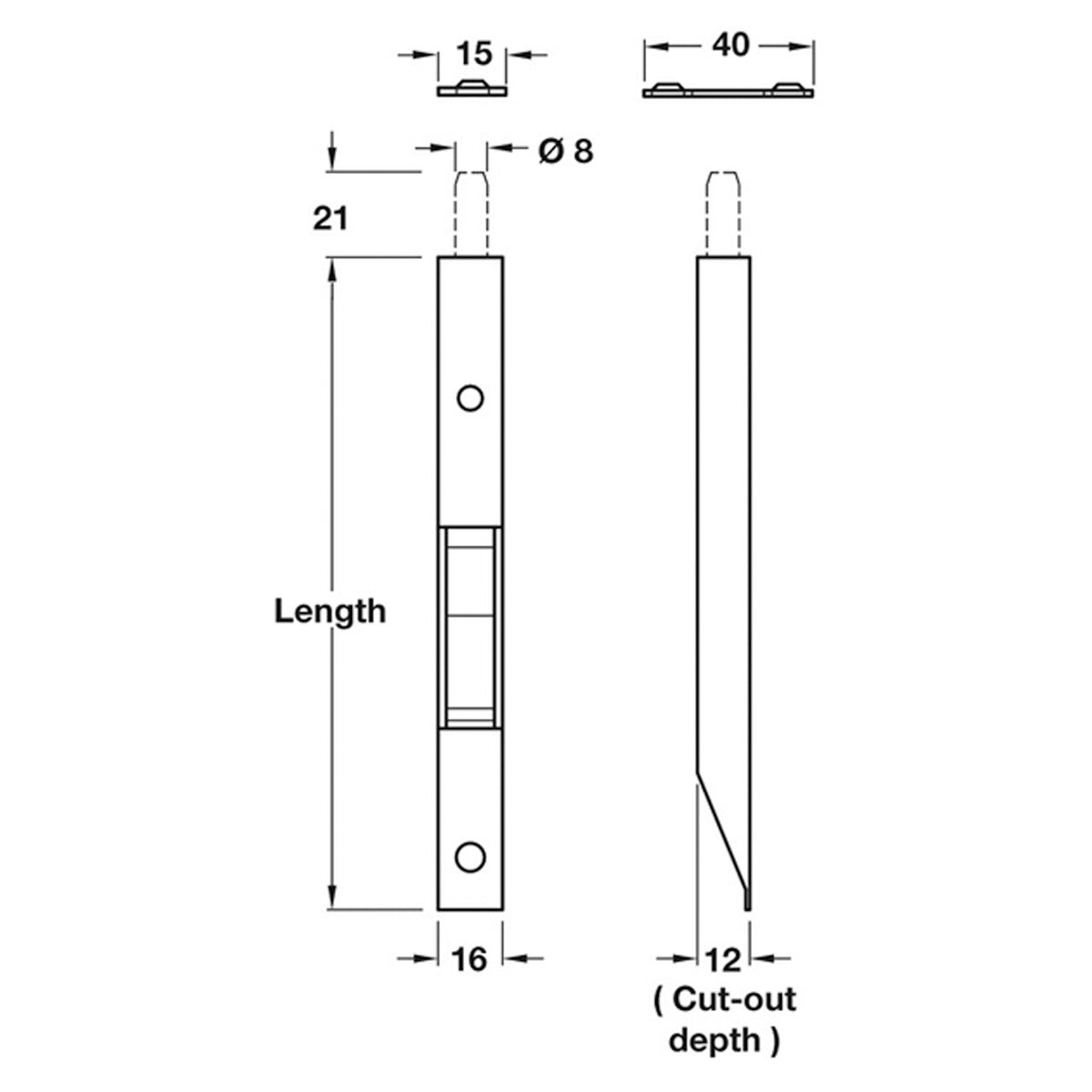 SUNK SLIDE FLUSH BOLT 250 ST/NPL