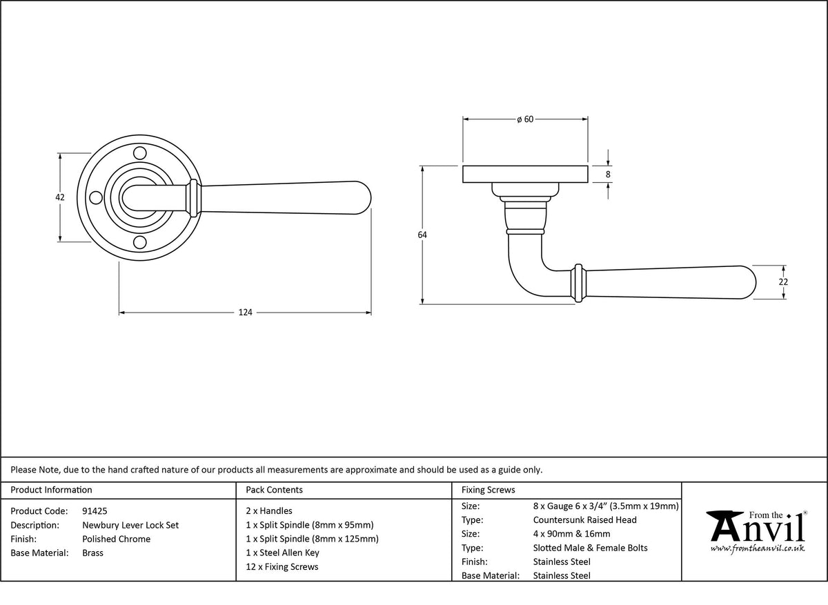 NEWBURY LEVER HANDLE+ROSE SPRUNG 124x60x64 PCP - 91425 by MARCHES (ANVIL) ARCHITECTURAL HARDWARE