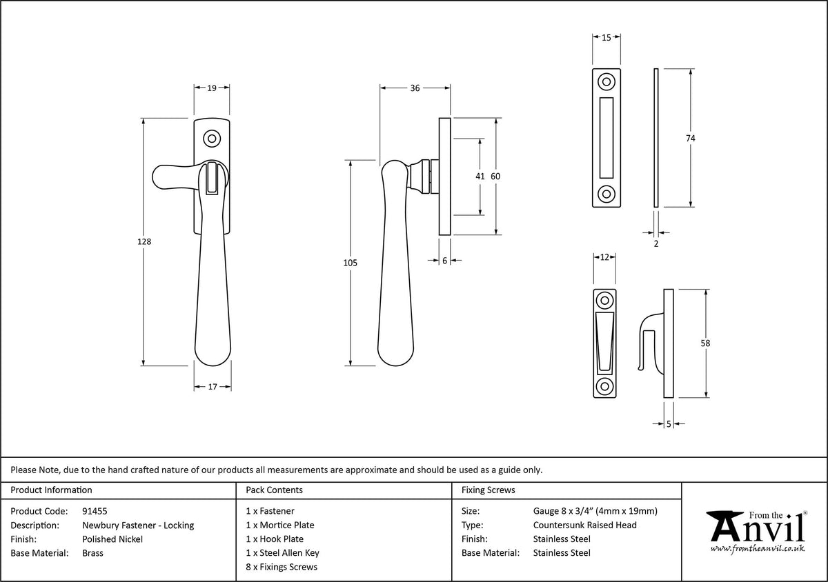 NEWBURY LOCK FASTENER 128x19x36 PNP - 91455 by MARCHES (ANVIL) ARCHITECTURAL HARDWARE