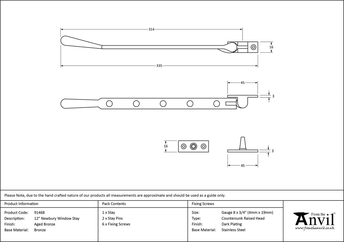 NEWBURY STAY 305 335x16x57 AGBZ - 91468 by MARCHES (ANVIL) ARCHITECTURAL HARDWARE